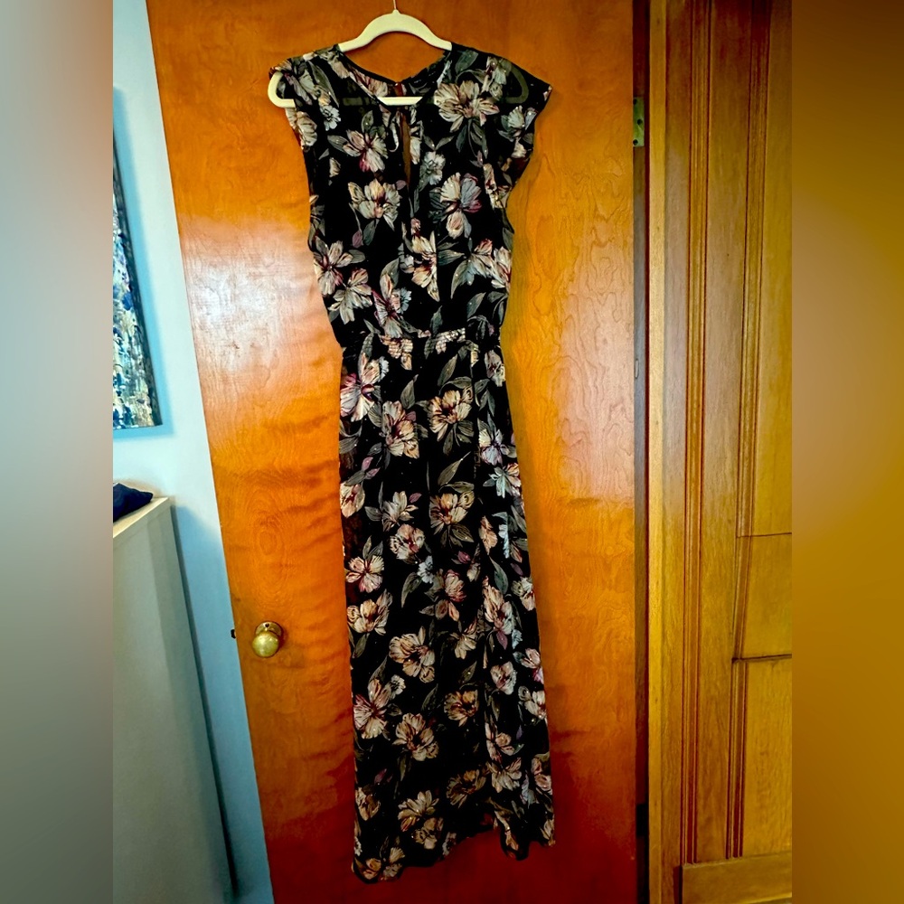 White House Black Market Floral Black Maxi Dress, size M